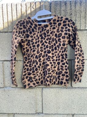 Charter Club cashmere Leopard-Print Crewneck Sweater in Tan and Black